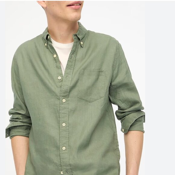 J. Crew Factory Linen Blend Long Sleeve Button Down Olive Size XXL - Picture 1 of 9